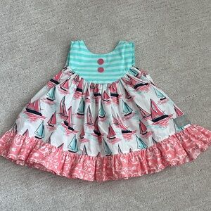Eleanor Rose Sailboat Print Kids Dress - Pink and Blue